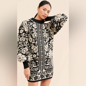 Farm Rio Black & White Pineapple Garden Sweater Dress (XL)